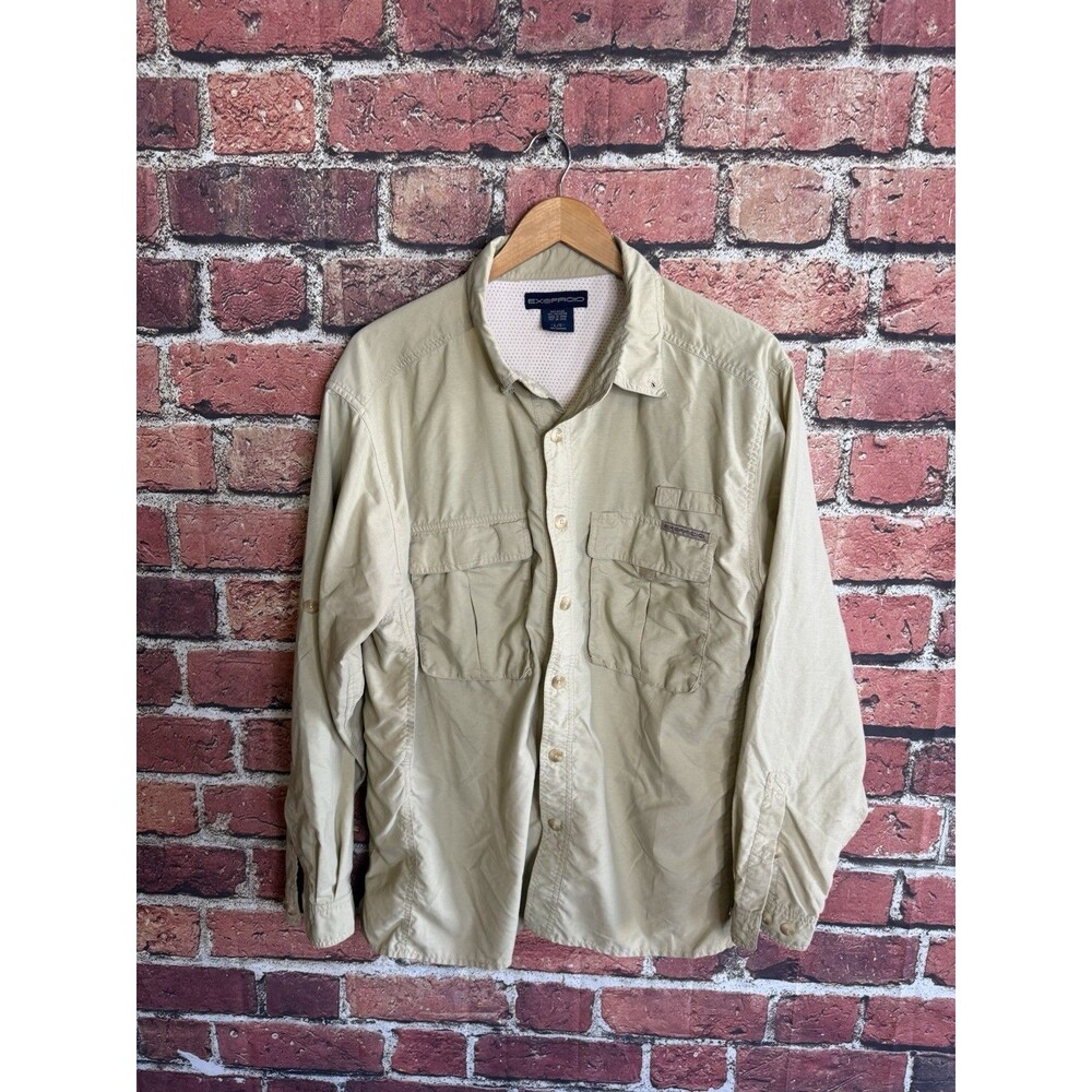 Exofficio Mens Beige Long Sleeve Button Up Shirt Outdoor Hiking Size Large